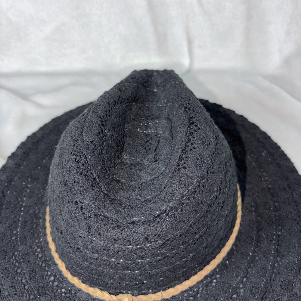 Jane And Berry Black Lace Fedora Sun Hat Boho Crochet Beach Braided Trim Coastal - Picture 4 of 7
